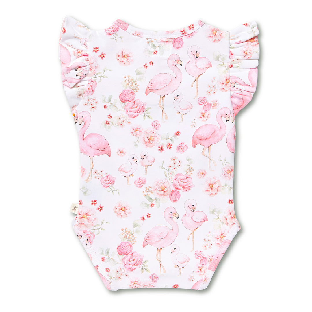 SNUGGLE HUNNY ORGANIC SHORT SLEEVE BODYSUIT WITH FRILL - FLAMINGOS