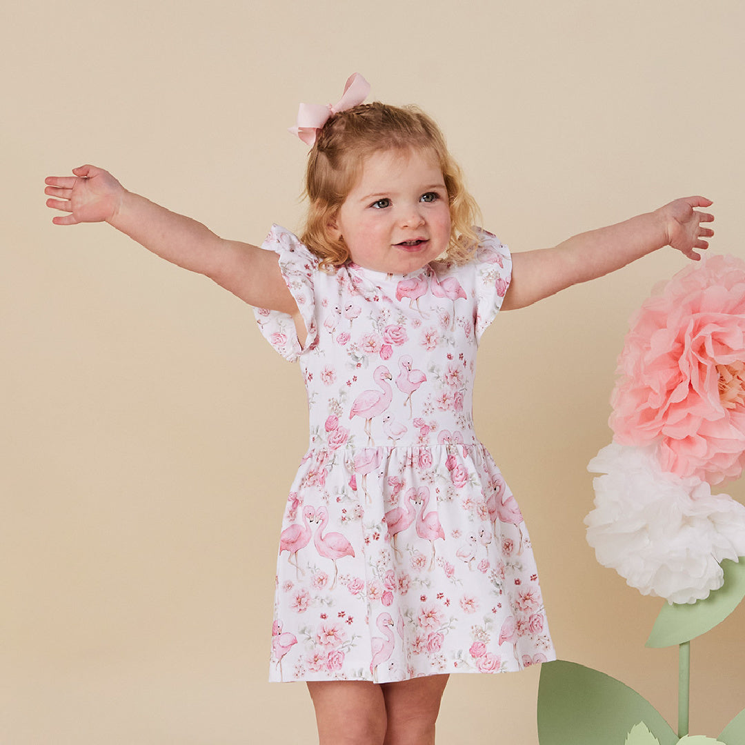 SNUGGLE HUNNY ORGANIC DRESS - FLAMINGOS
