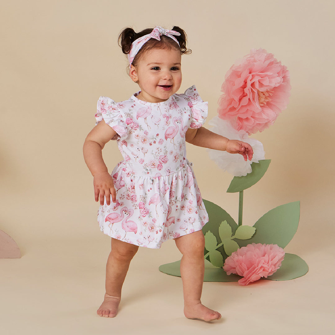 SNUGGLE HUNNY ORGANIC DRESS - FLAMINGOS
