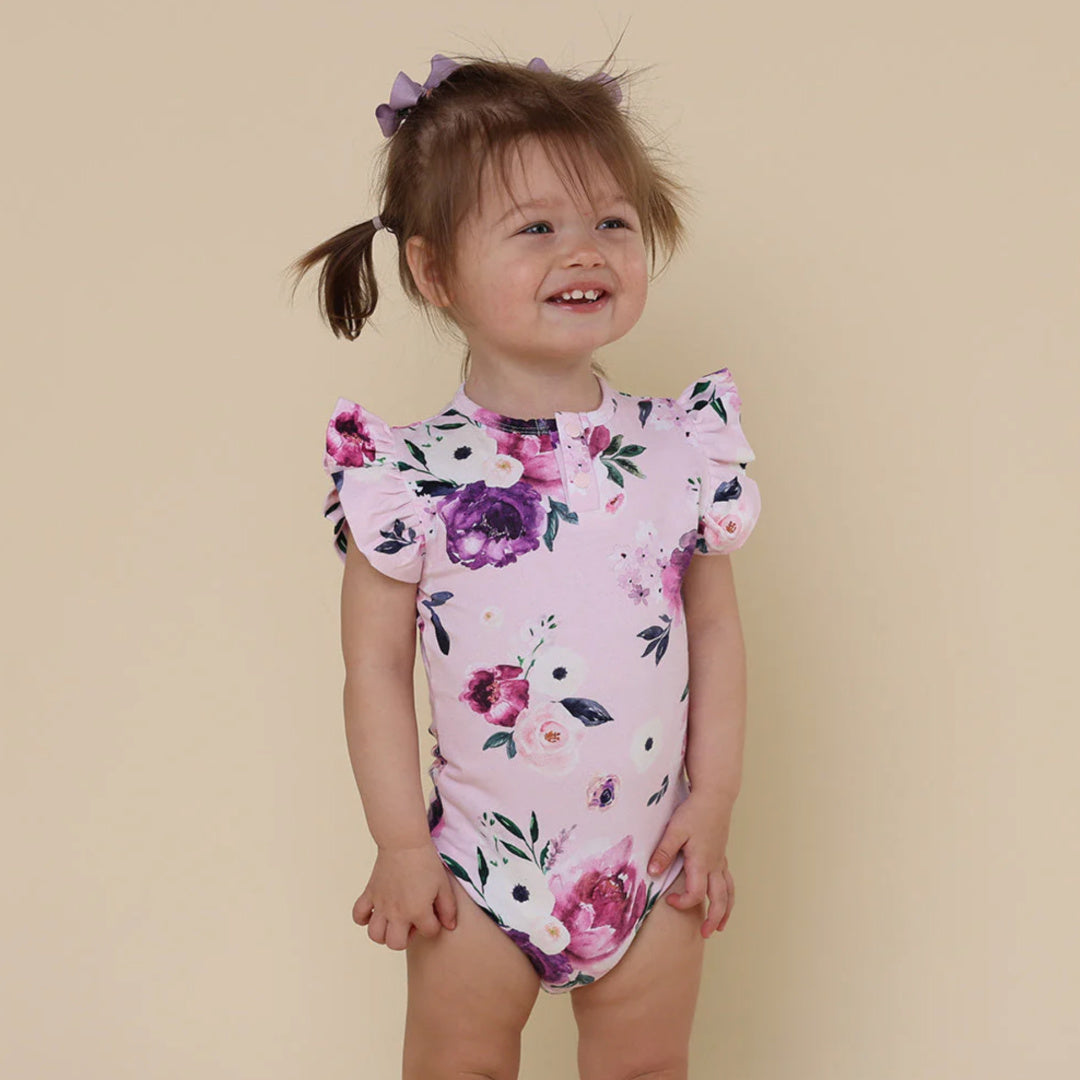 SNUGGLE HUNNY ORGANIC SHORT SLEEVE BODYSUIT WITH FRILL - FLORAL KISS