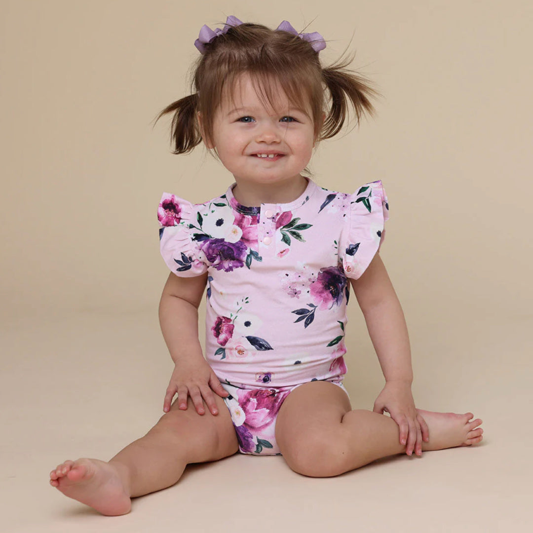 SNUGGLE HUNNY ORGANIC SHORT SLEEVE BODYSUIT WITH FRILL - FLORAL KISS