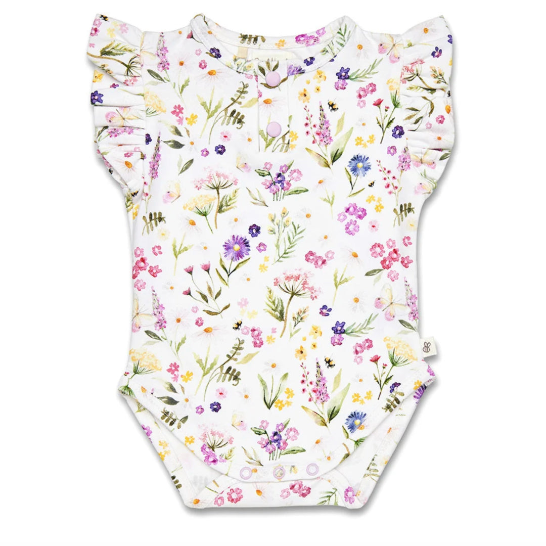 SNUGGLE HUNNY ORGANIC SHORT SLEEVE BODYSUIT WITH FRILL - GRACIE