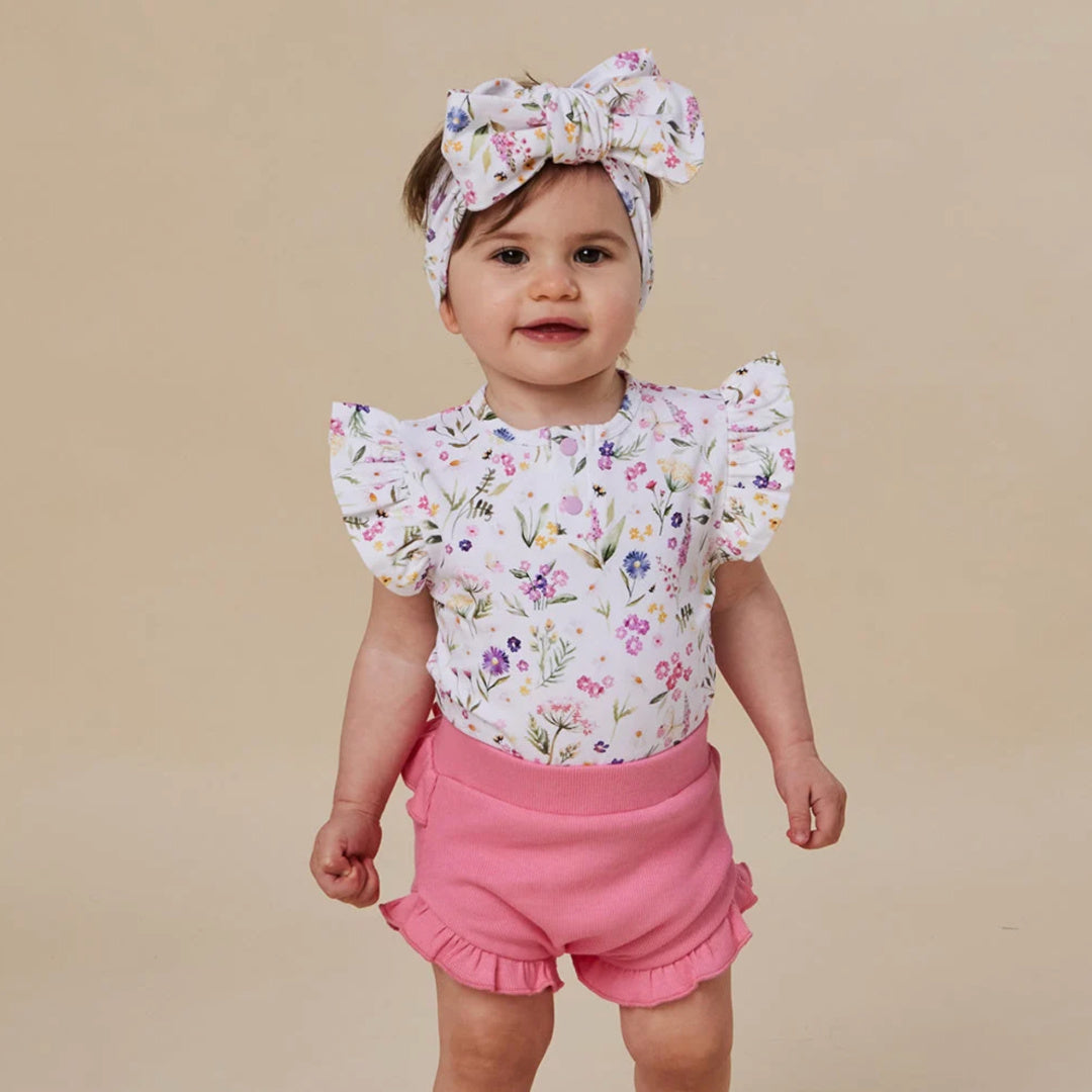 SNUGGLE HUNNY ORGANIC SHORT SLEEVE BODYSUIT WITH FRILL - GRACIE