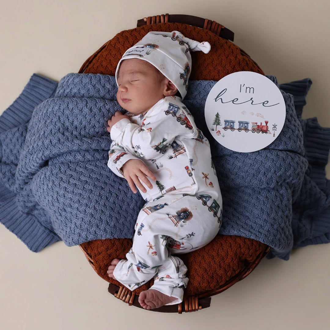 SNUGGLE HUNNY ORGANIC GROWSUIT - TRAINS