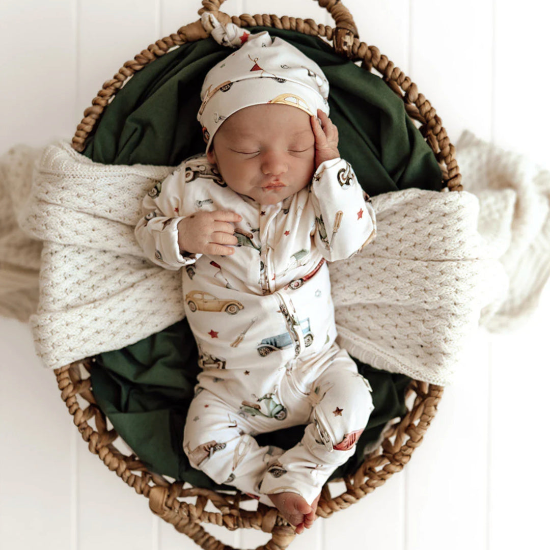 SNUGGLE HUNNY ORGANIC SNUGGLESUIT CONVERTIBLE ZIP ROMPER - VINTAGE CARS