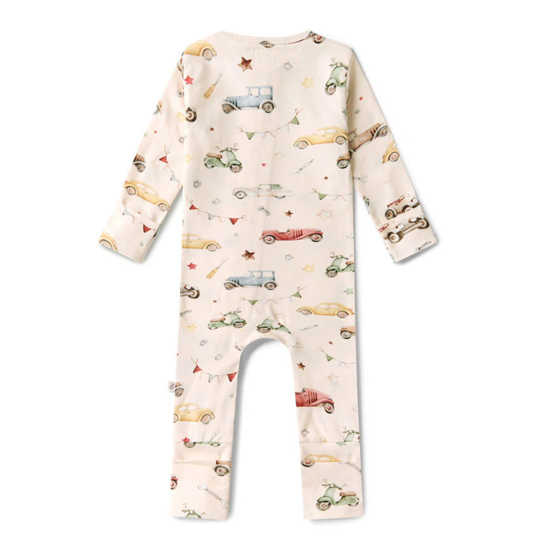 SNUGGLE HUNNY ORGANIC SNUGGLESUIT CONVERTIBLE ZIP ROMPER - VINTAGE CARS