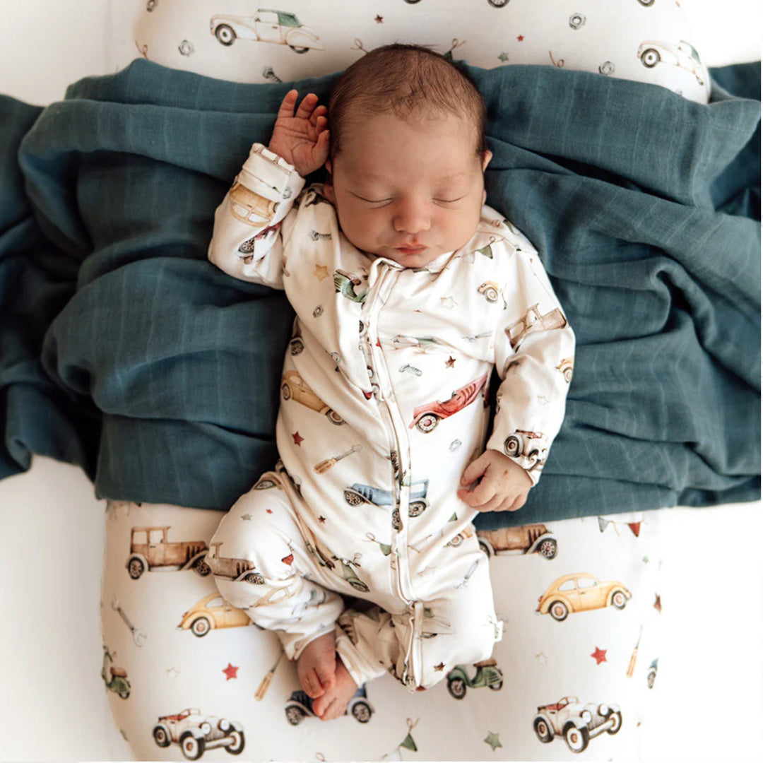 SNUGGLE HUNNY ORGANIC SNUGGLESUIT CONVERTIBLE ZIP ROMPER - VINTAGE CARS