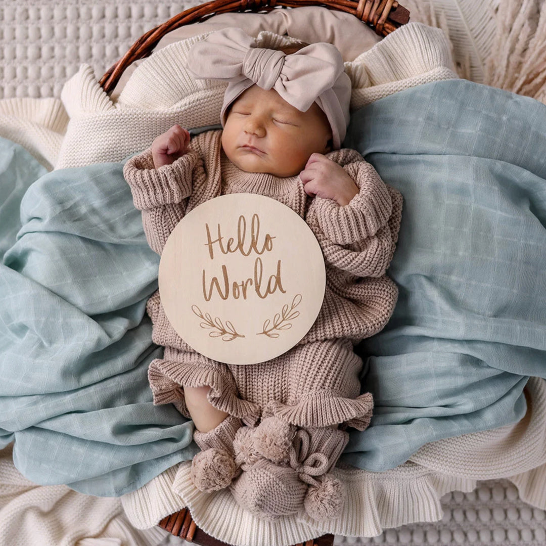 Snuggle Hunny Hello World Large Wooden Milestone Card