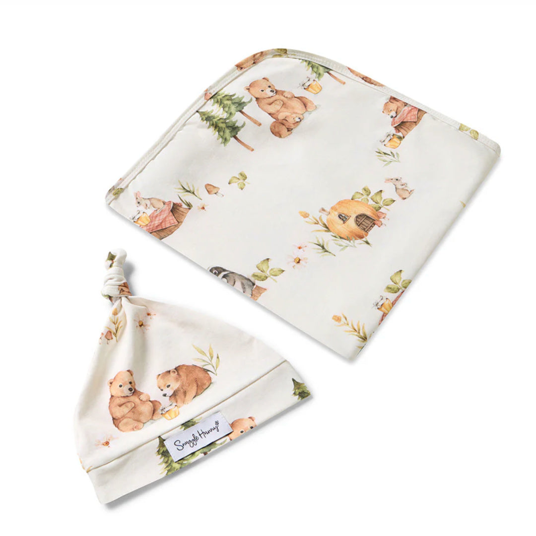 SNUGGLE HUNNY ORGANIC JERSEY WRAP AND BEANIE SET - BEARS
