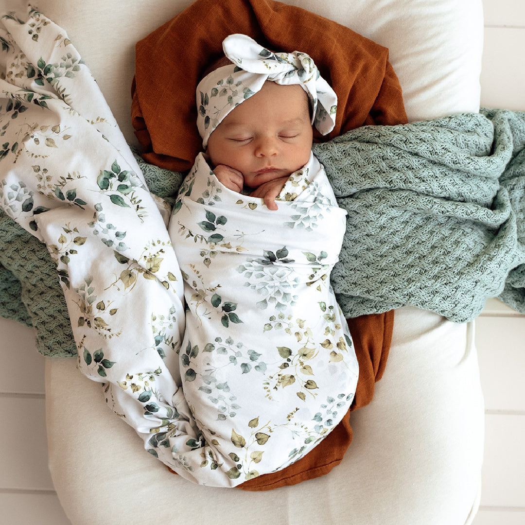 SNUGGLE HUNNY ORGANIC JERSEY WRAP AND TOPKNOT SET - EDEN