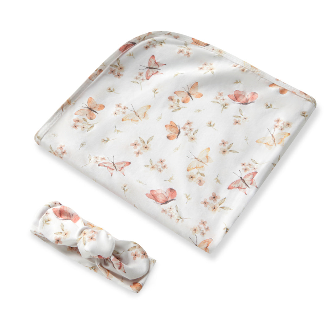 SNUGGLE HUNNY ORGANIC JERSEY WRAP AND TOPKNOT SET - BUTTERFLY