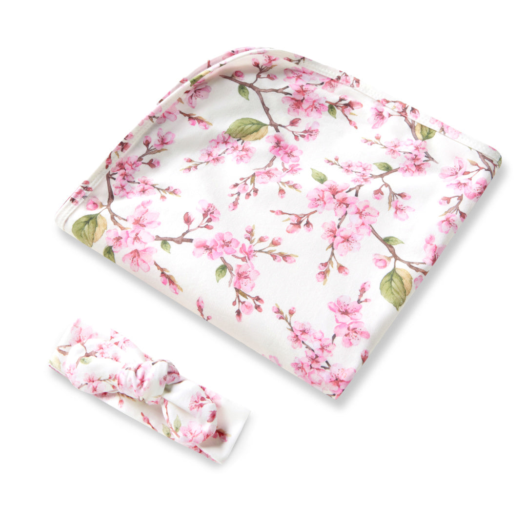SNUGGLE HUNNY ORGANIC JERSEY WRAP AND TOPKNOT SET - CHERRY BLOSSOM