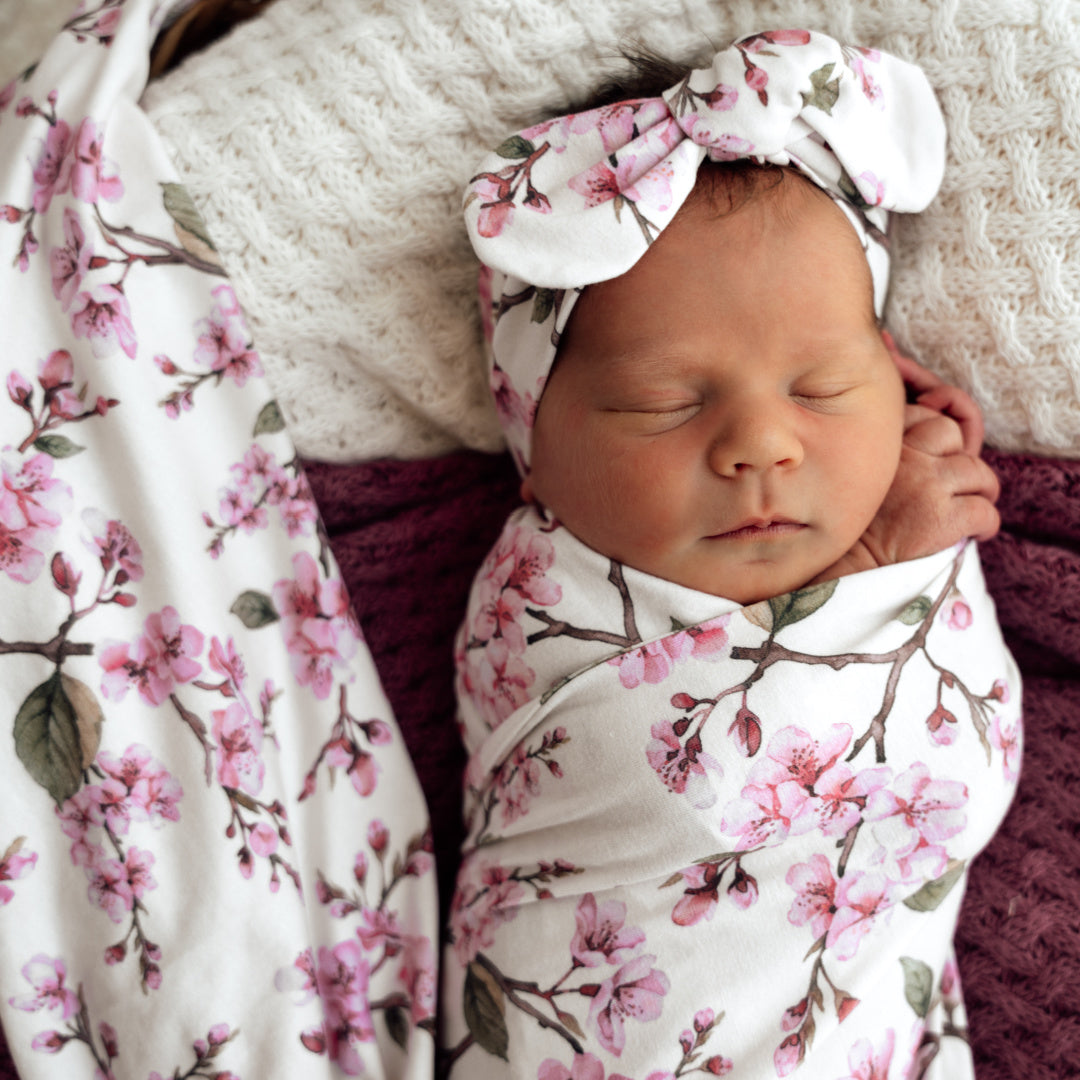SNUGGLE HUNNY ORGANIC JERSEY WRAP AND TOPKNOT SET - CHERRY BLOSSOM