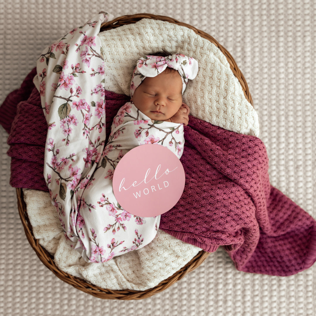 SNUGGLE HUNNY ORGANIC JERSEY WRAP AND TOPKNOT SET - CHERRY BLOSSOM