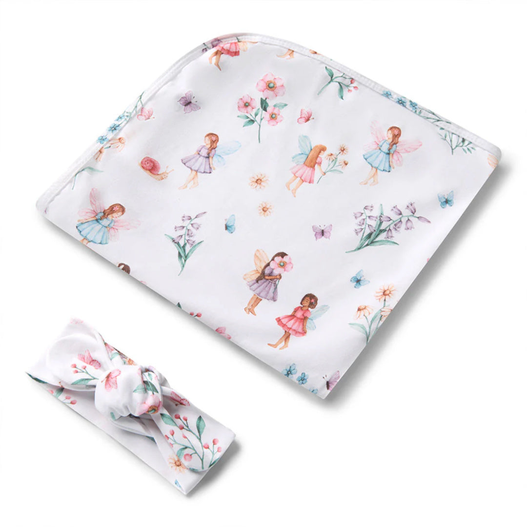 SNUGGLE HUNNY ORGANIC JERSEY WRAP AND TOPKNOT SET - FAIRY GARDEN