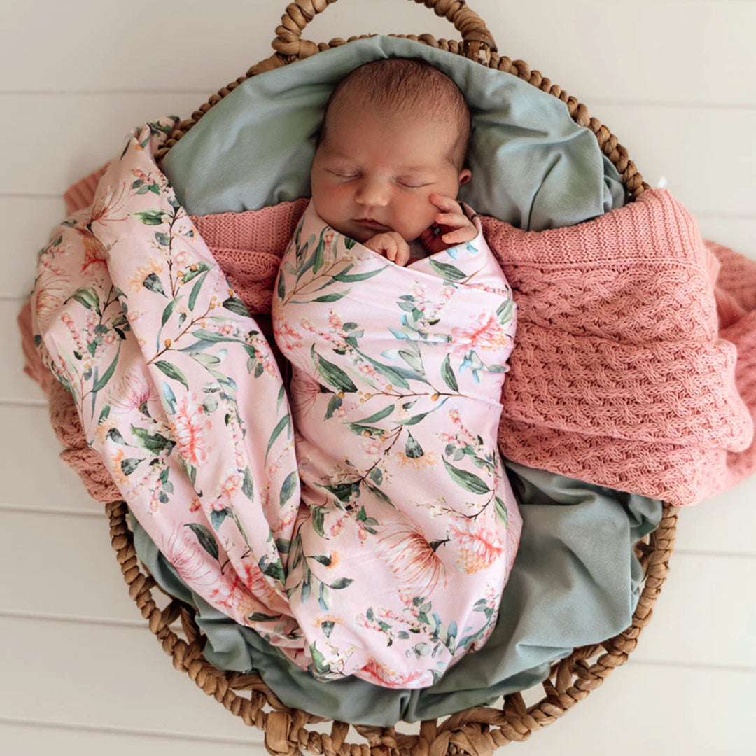 SNUGGLE HUNNY ORGANIC JERSEY WRAP AND TOPKNOT SET - PINK WATTLE