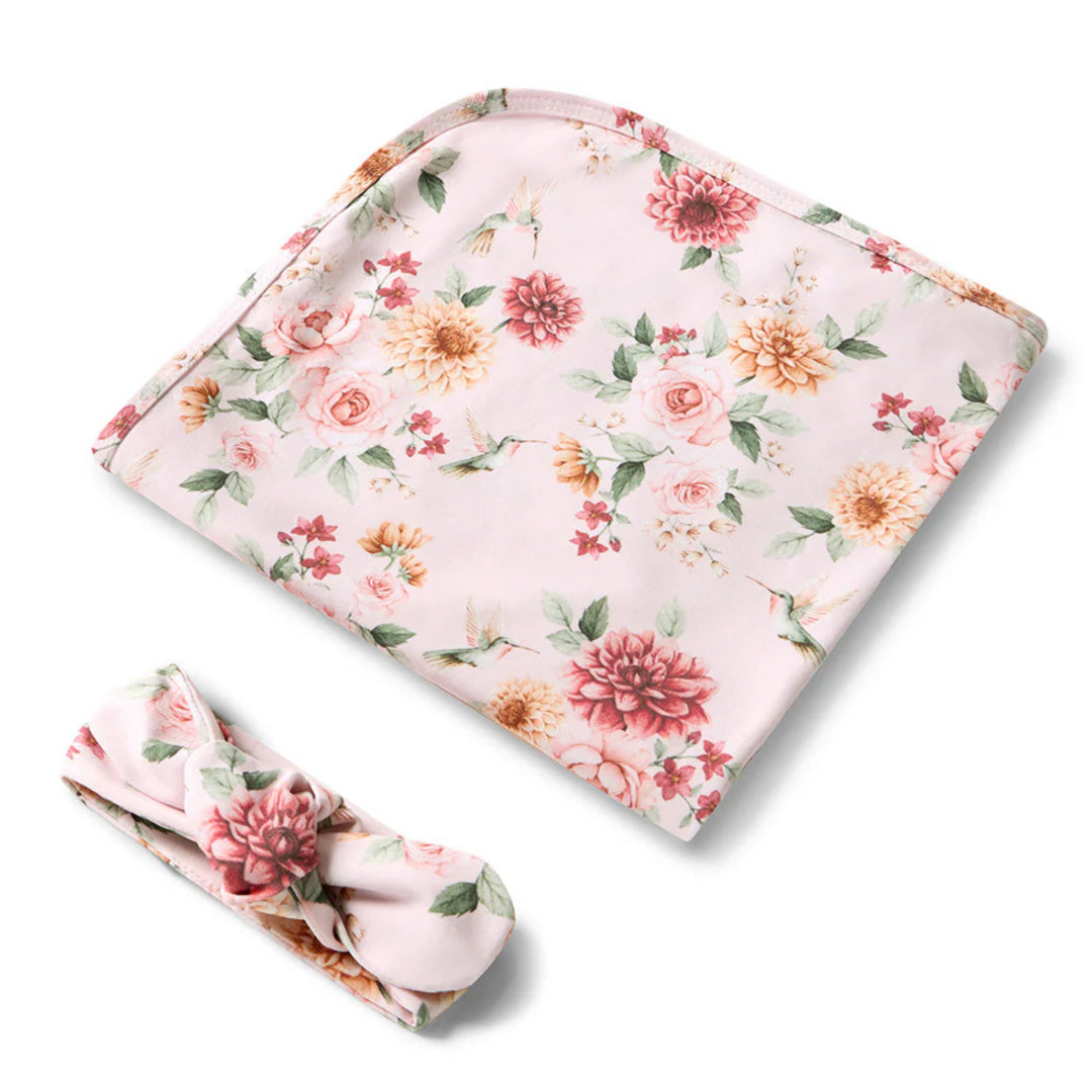 SNUGGLE HUNNY ORGANIC JERSEY WRAP AND TOPKNOT SET - BIRDS &amp; BLOOMS
