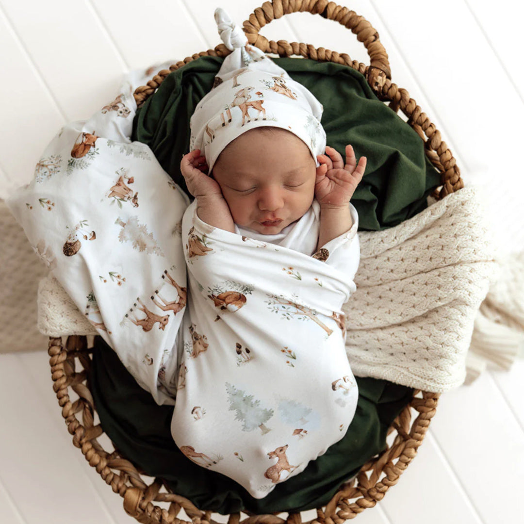 SNUGGLE HUNNY ORGANIC JERSEY WRAP AND BEANIE SET - WOODLAND TALES