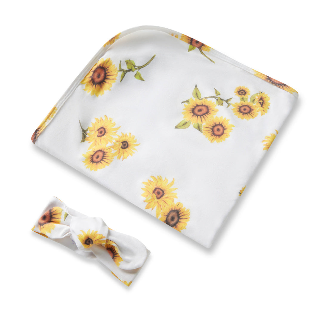 SNUGGLE HUNNY ORGANIC JERSEY WRAP AND TOPKNOT SET - SUNFLOWER