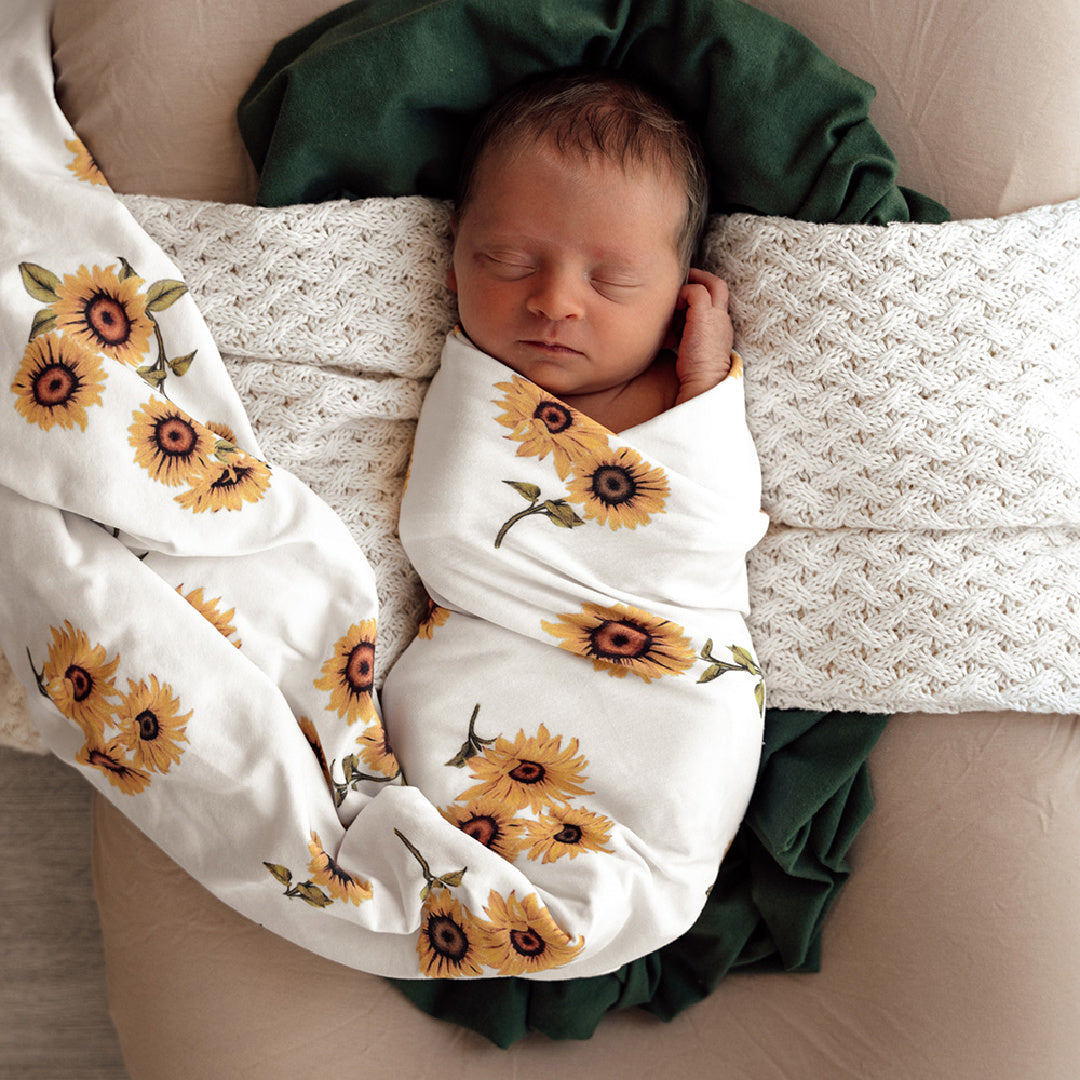 SNUGGLE HUNNY ORGANIC JERSEY WRAP AND TOPKNOT SET - SUNFLOWER