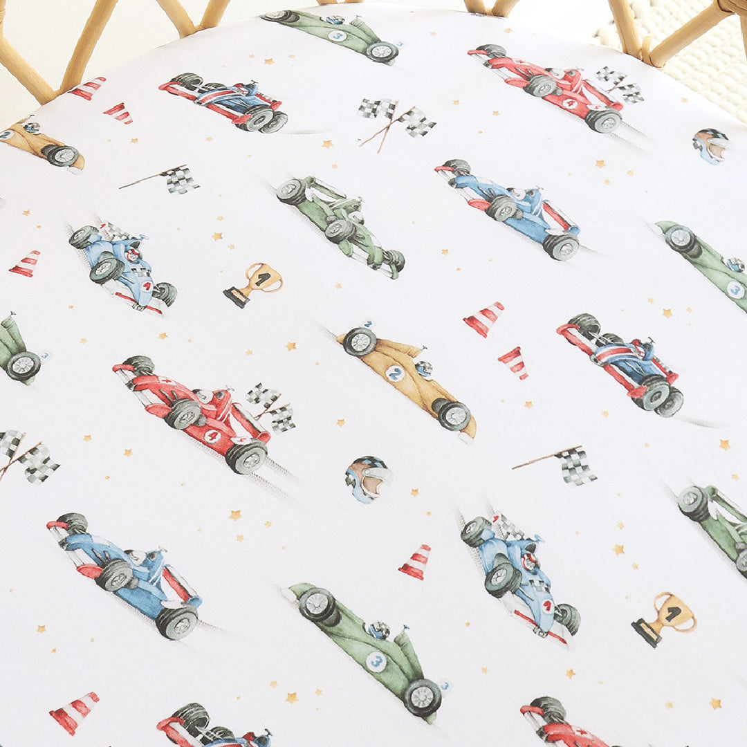 SNUGGLE HUNNY ORGANIC FITTED BASSINET SHEET / CHANGE PAD COVER - LITTLE RACERS