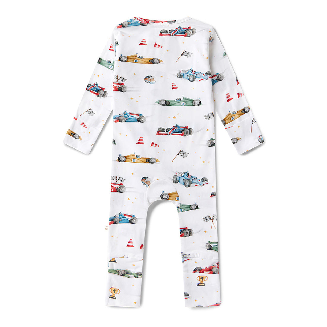SNUGGLE HUNNY ORGANIC SNUGGLESUIT CONVERTIBLE ZIP ROMPER - LITTLE RACERS