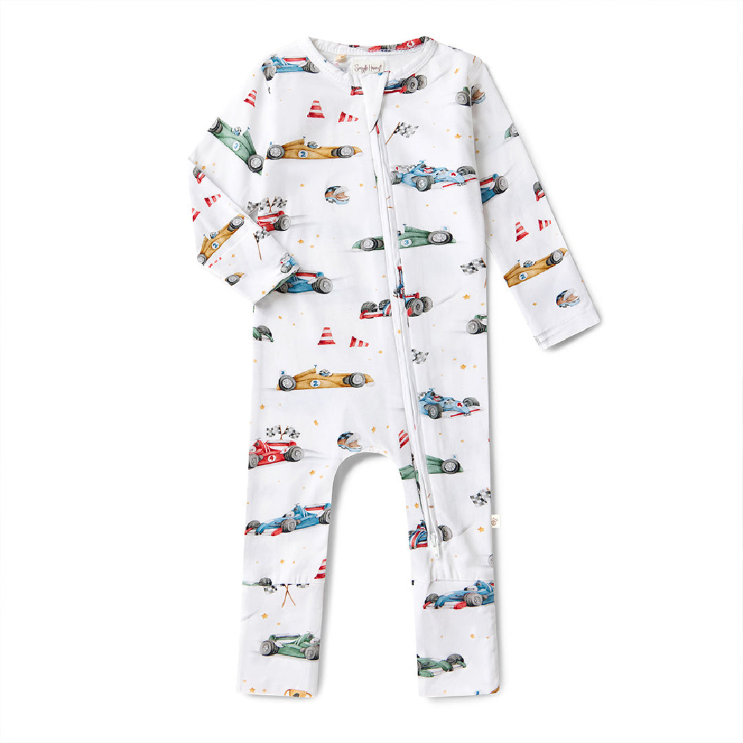 SNUGGLE HUNNY ORGANIC SNUGGLESUIT CONVERTIBLE ZIP ROMPER - LITTLE RACERS