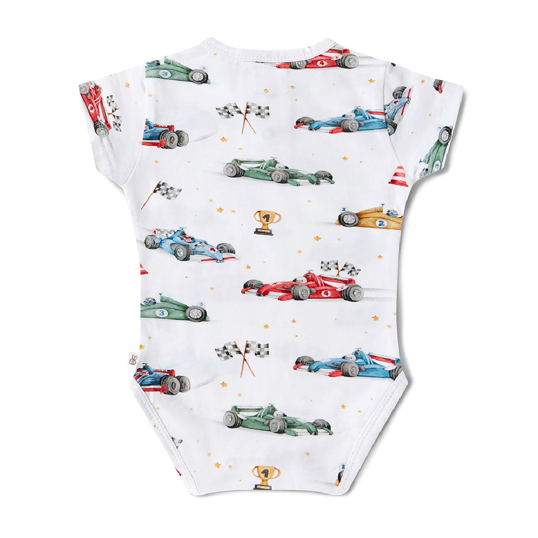 SNUGGLE HUNNY ORGANIC SHORT SLEEVE BODYSUIT - LITTLE RACERS