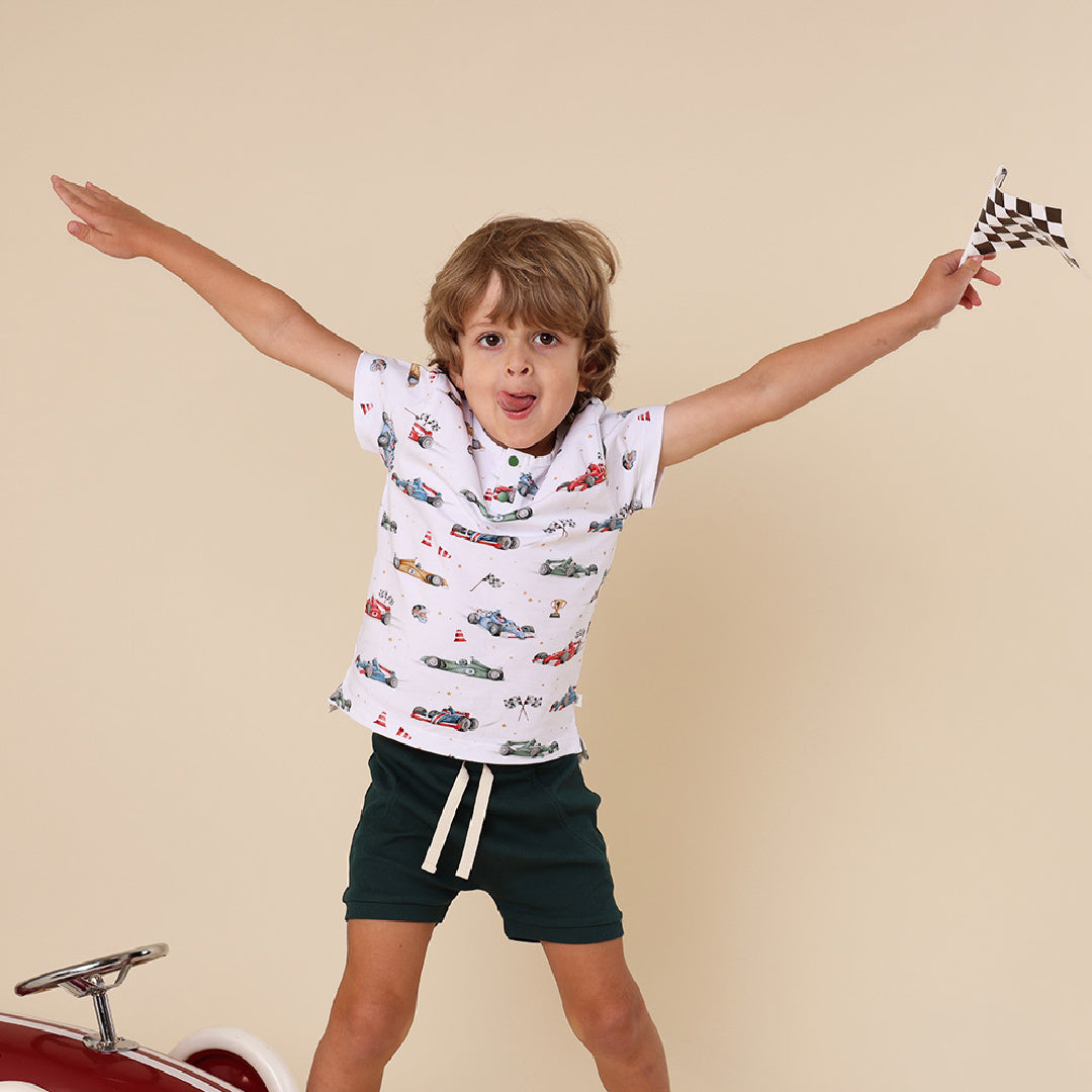 SNUGGLE HUNNY ORGANIC SHORT SLEEVE T-SHIRT - LITTLE RACERS