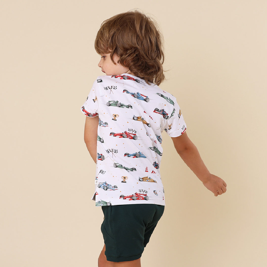 SNUGGLE HUNNY ORGANIC SHORT SLEEVE T-SHIRT - LITTLE RACERS
