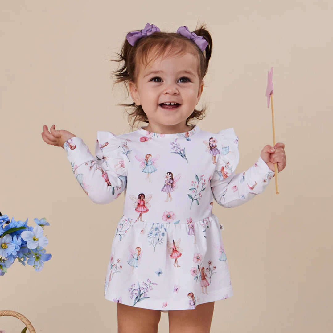 SNUGGLE HUNNY LONG SLEEVE ORGANIC DRESS - FAIRY GARDEN