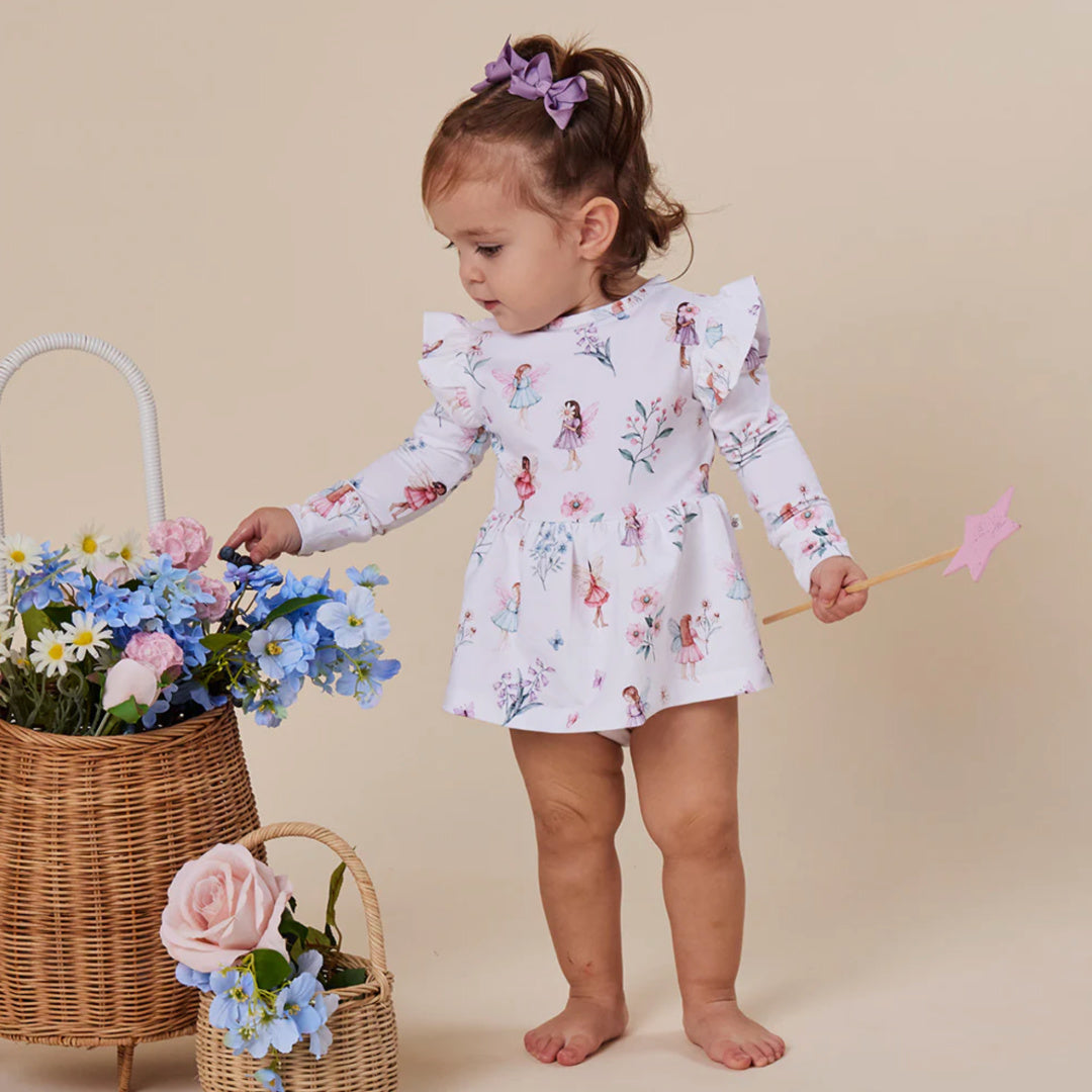 SNUGGLE HUNNY LONG SLEEVE ORGANIC DRESS - FAIRY GARDEN