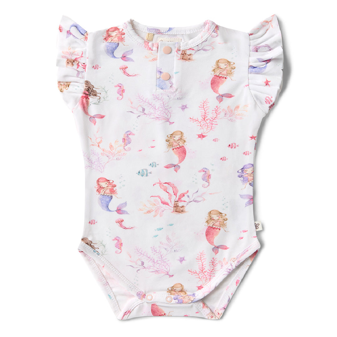 SNUGGLE HUNNY ORGANIC SHORT SLEEVE BODYSUIT WITH FRILL - MERMAID