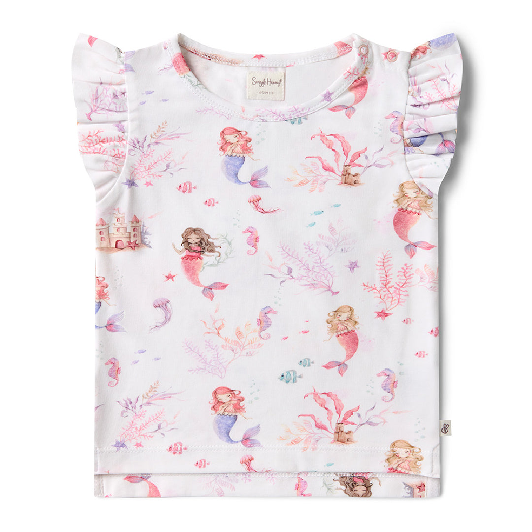 SNUGGLE HUNNY ORGANIC SHORT SLEEVE TOP WITH FRILL - MERMAID