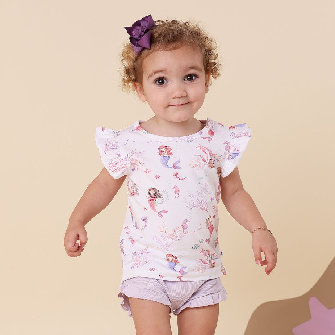 SNUGGLE HUNNY ORGANIC SHORT SLEEVE TOP WITH FRILL - MERMAID