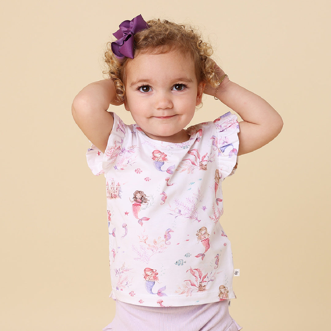 SNUGGLE HUNNY ORGANIC SHORT SLEEVE TOP WITH FRILL - MERMAID