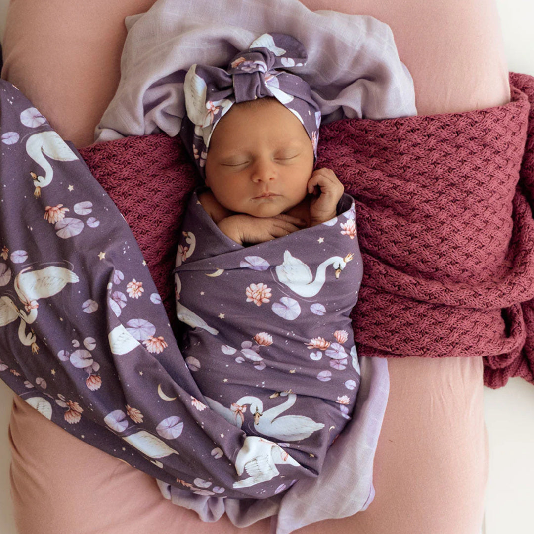SNUGGLE HUNNY ORGANIC JERSEY WRAP AND TOPKNOT SET - MIDNIGHT SWAN