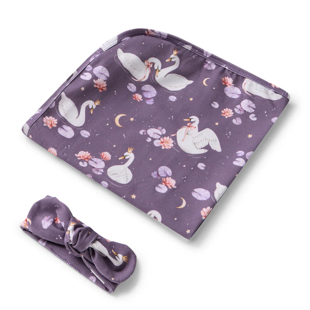 SNUGGLE HUNNY ORGANIC JERSEY WRAP AND TOPKNOT SET - MIDNIGHT SWAN