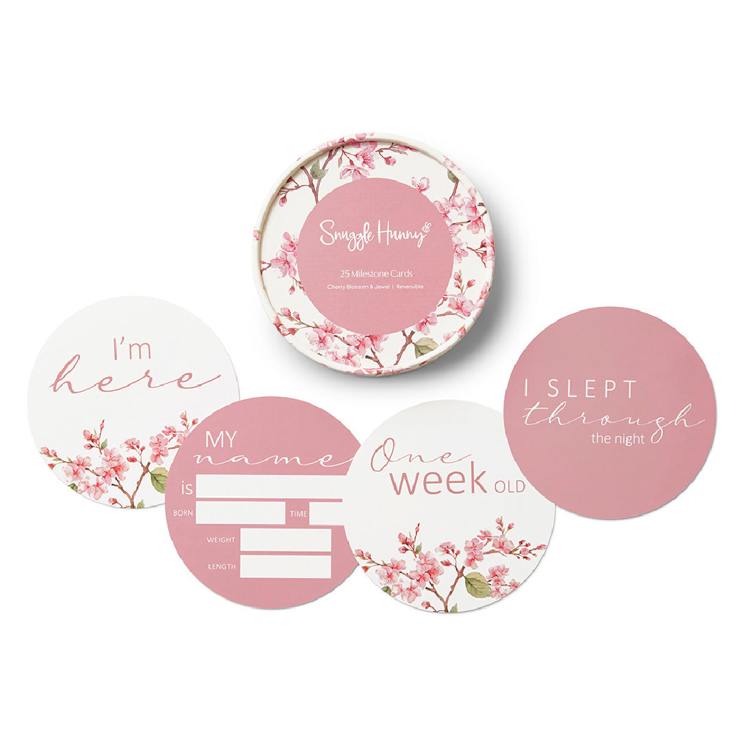 SNUGGLE HUNNY REVERSIBLE MILESTONE CARDS - CHERRY BLOSSOM & JEWELL