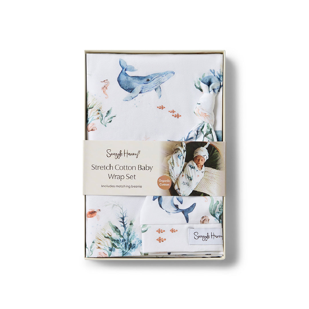 SNUGGLE HUNNY ORGANIC JERSEY WRAP AND BEANIE SET - OCEAN