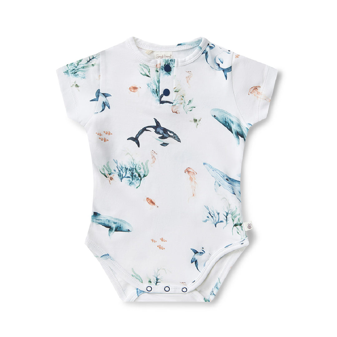 SNUGGLE HUNNY ORGANIC SHORT SLEEVE BODYSUIT - OCEAN