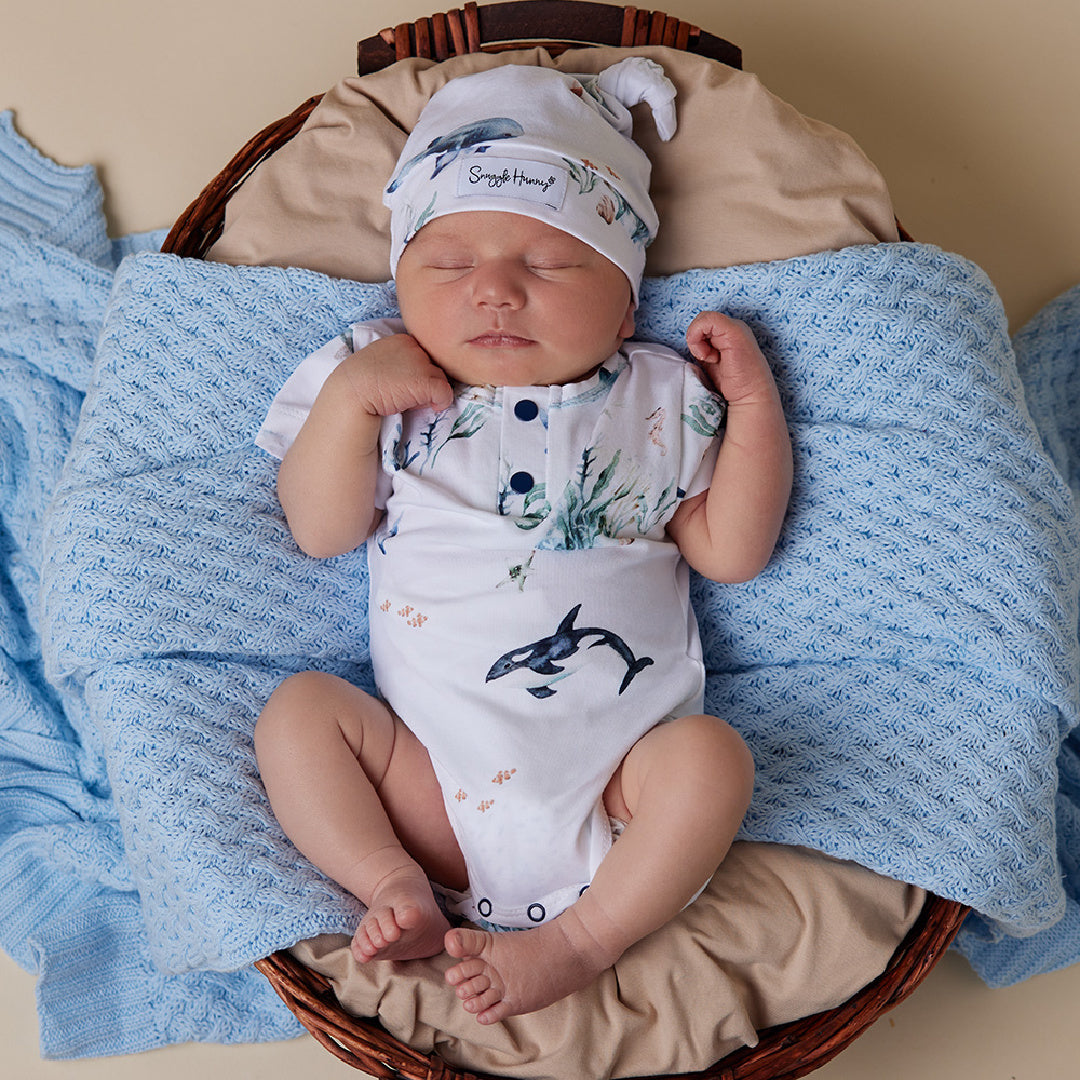 SNUGGLE HUNNY ORGANIC SHORT SLEEVE BODYSUIT - OCEAN