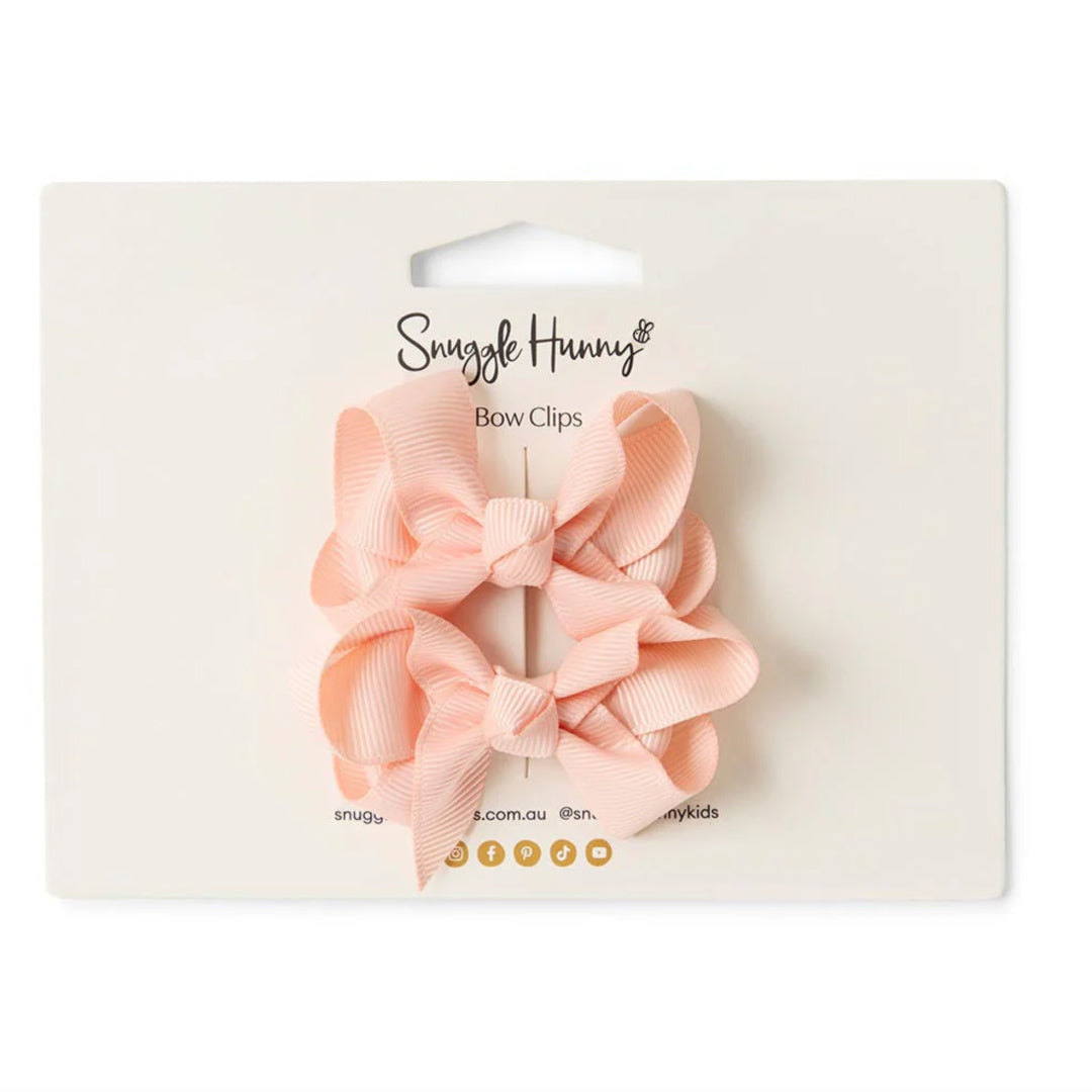 SNUGGLE HUNNY BOW CLIPS - SMALL PIGGY TAIL PAIR - PEACH