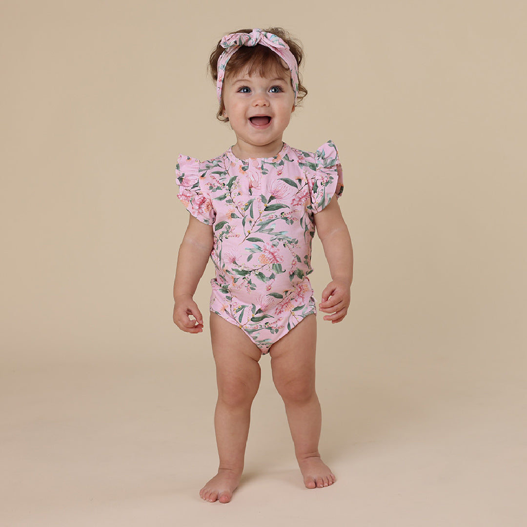 SNUGGLE HUNNY ORGANIC SHORT SLEEVE BODYSUIT WITH FRILL - PINK WATTLE