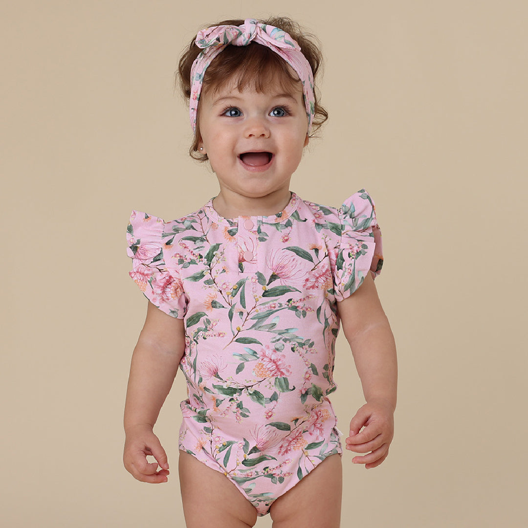 SNUGGLE HUNNY ORGANIC SHORT SLEEVE BODYSUIT WITH FRILL - PINK WATTLE