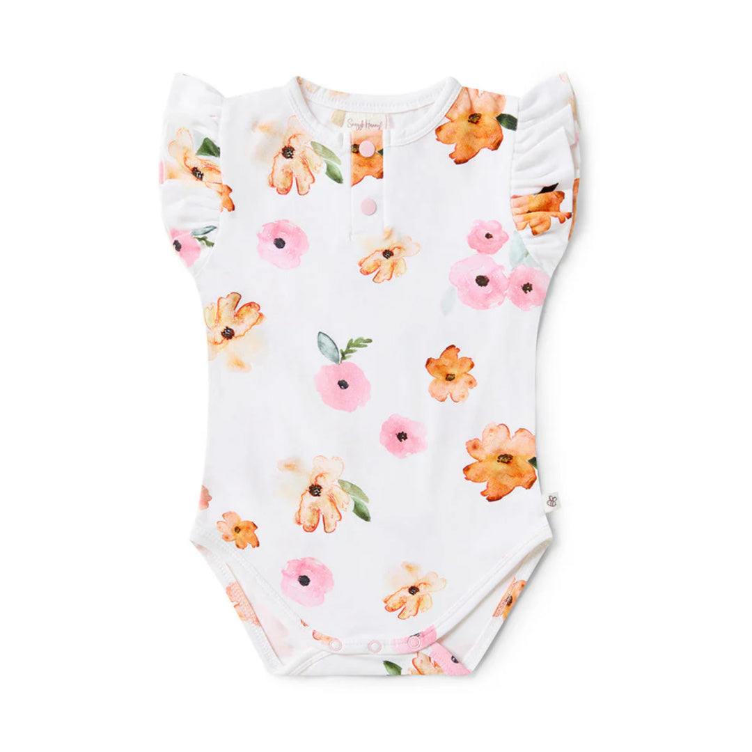 SNUGGLE HUNNY ORGANIC SHORT SLEEVE BODYSUIT WITH FRILL - POPPY