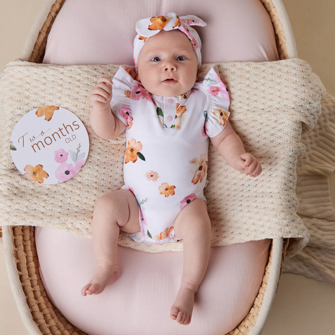 SNUGGLE HUNNY ORGANIC SHORT SLEEVE BODYSUIT WITH FRILL - POPPY