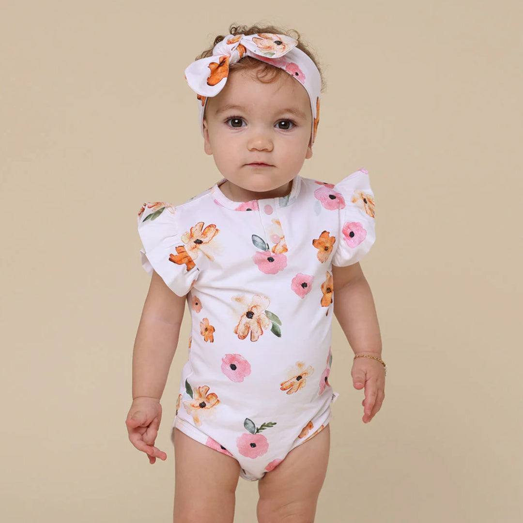 SNUGGLE HUNNY ORGANIC SHORT SLEEVE BODYSUIT WITH FRILL - POPPY