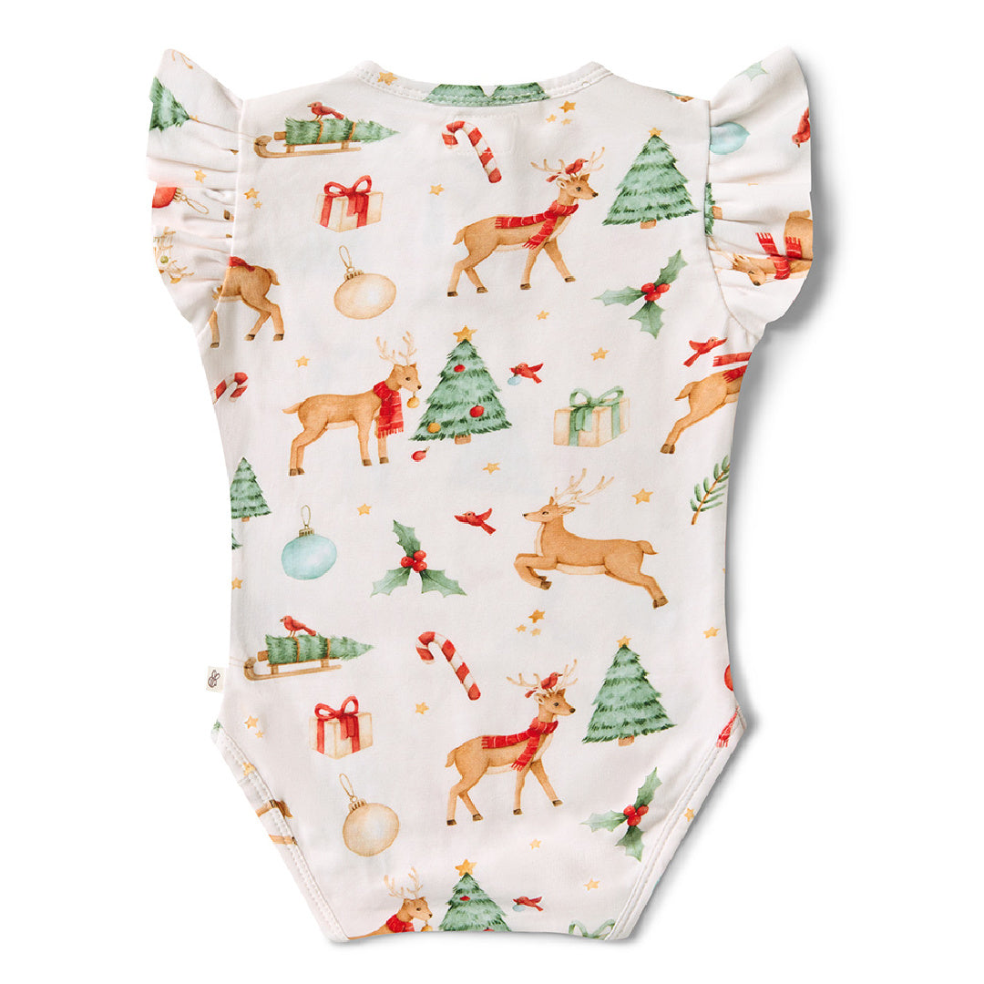 SNUGGLE HUNNY ORGANIC SHORT SLEEVE BODYSUIT WITH FRILL - PRANCER &amp; FRIENDS
