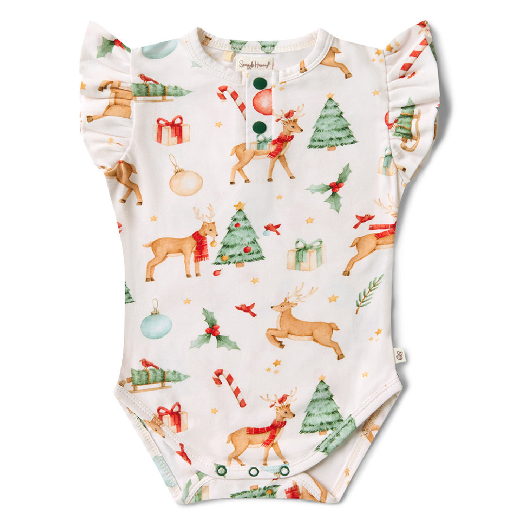 SNUGGLE HUNNY ORGANIC SHORT SLEEVE BODYSUIT WITH FRILL - PRANCER & FRIENDS